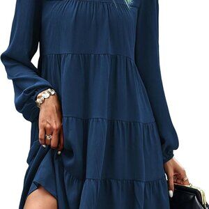 Long Sleeve Baby Doll Dresses Women 2025 Casual Fall Winter Ruffle Mock Neck Tie